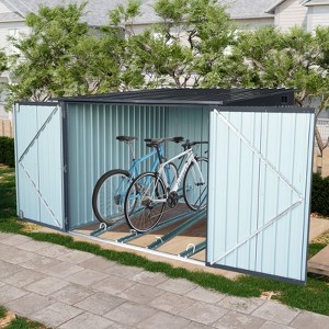 Outdoor Steel Storage Shed For Bicycle with Slope Roof and 4 Bike Tracks, black - 1 of 4