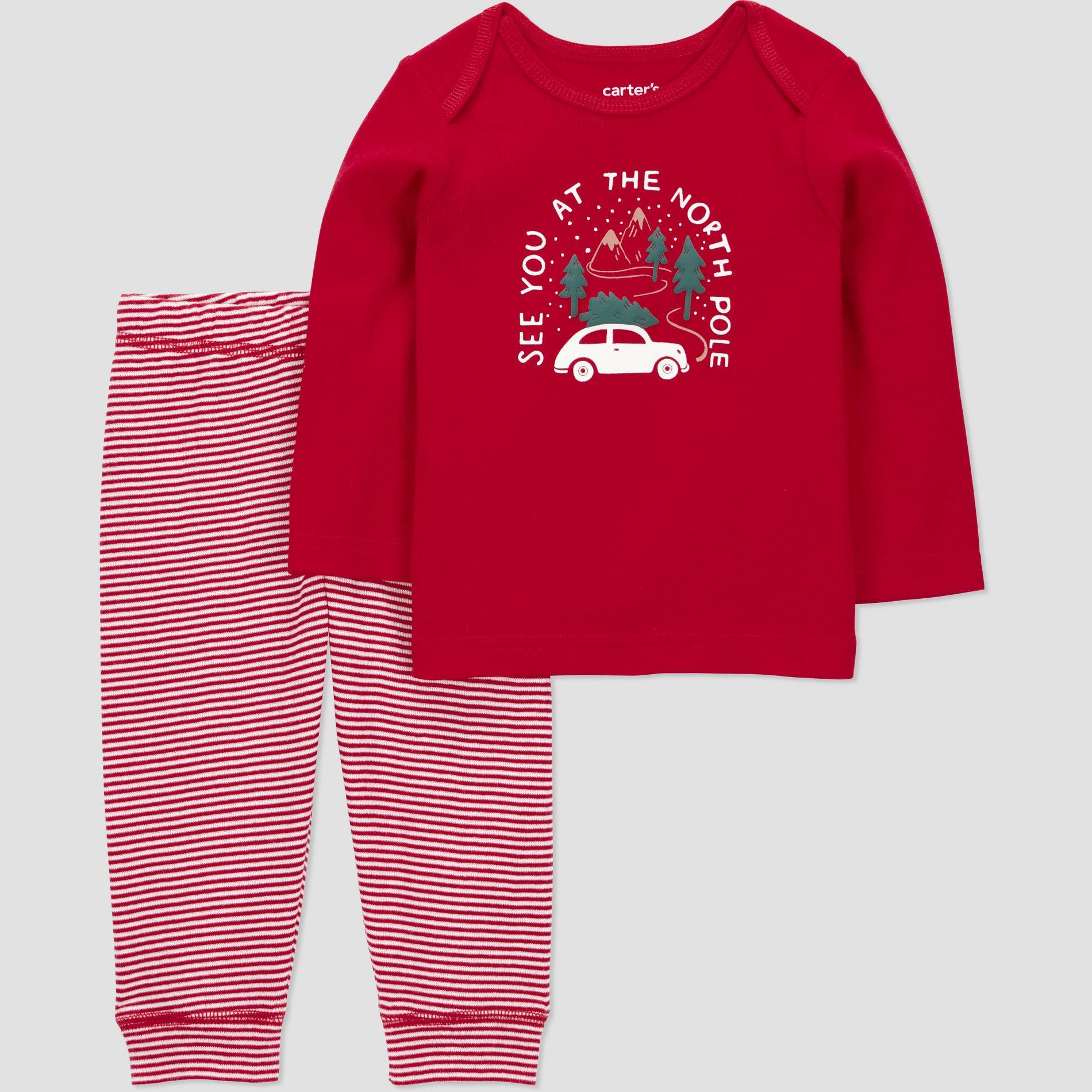 Carter's Just One You® Baby Boys' 2pc Long Sleeve Christmas T-Shirt and Striped Pull-On Pants Set - Red
