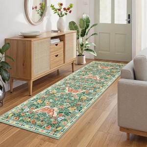 Butterfly Washable Rug - Non-Slip Floral Carpet, Soft Non-Shedding Low Pile Floor Mat for Nursery Dining Room - 1 of 4