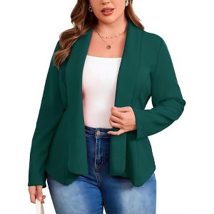 Coolmee Women Plus Size Casual Blazer Open Front Lapel Collar Long Sleeve Slim Fit Work Office Cardigan Jackets - 1 of 3