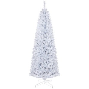 Mayeerty 6ft Pencil Christmas Tree, Unlit Artificial Christmas Tree Slim Fir Xmas Tree with 618 Tips, White - 1 of 4