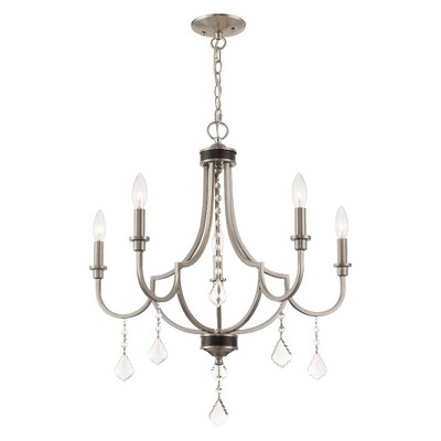 Elegant Mini 5-Light Chandelier with Clear Crystals and Brushed Nickel Finish