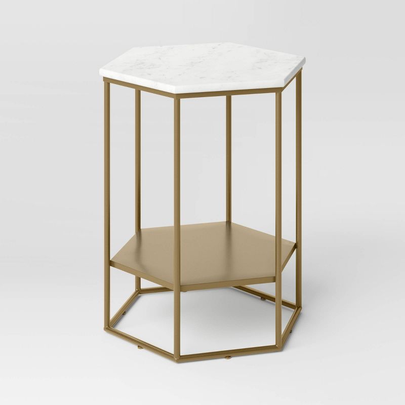 Geometric Luxe Hex Accent Table Brushed Brass Finish - Threshold&#8482;, 4 of 8
