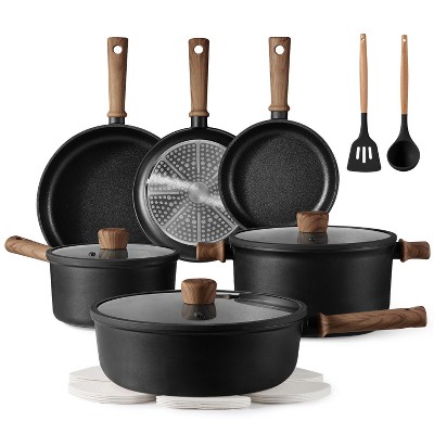BRINJOY 16-Piece Titanium Nonstick Cookware Set - Induction Kitchen Pots & Pans Set, PFOS/PFOA-Free, Black