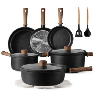 BRINJOY 16-Piece Titanium Nonstick Cookware Set - Induction Kitchen Pots & Pans Set, PFOS/PFOA-Free, Black - 1 of 4