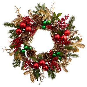 Nearly Natural 24-in Ornament, Pine & Pinecone Wreath - 1 of 1