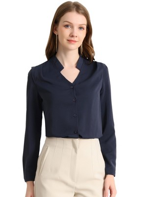 Allegra K Women's Elegant V Neck Work Office Button Up Shirt
