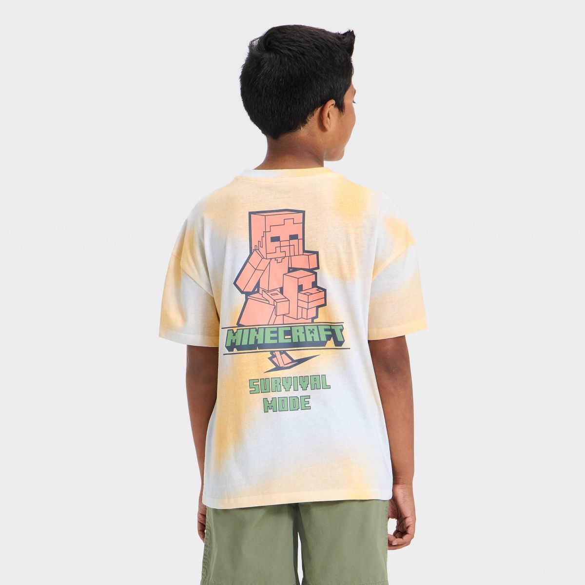 Boys' Minecraft Short Sleeve Front and Back Graphic T-Shirt - White/Peach Orange