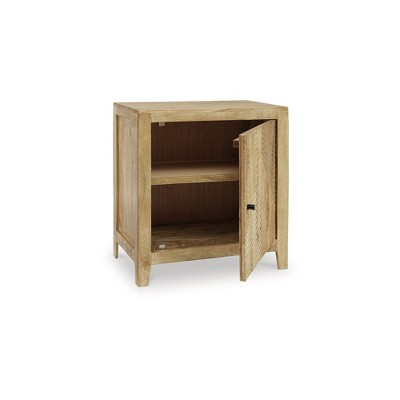 Light Brown Mango Wood Accent Cabinet with Fluted Door