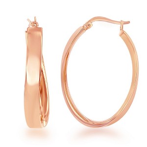 Bella Silver Sterling Silver Curved Oval Hoop Earrings - Rose Gold Plated - Rose - 1 of 2