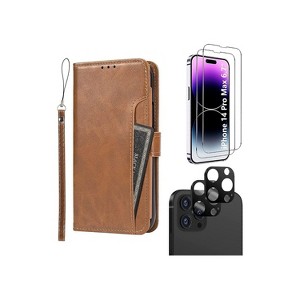SaharaCase iPhone 14 Pro Max Bundle Leather Folio Wallet Case with Tempered Glass Screen and Camera - 1 of 4