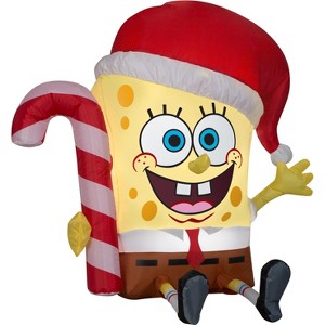 Gemmy Christmas Airblown Inflatable SpongeBob w/Candy Cane Nickelodeon, 3 ft Tall, Yellow - 1 of 2