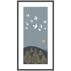 Kate and Laurel Framed Art Hilltop Flight Linocut Bird by Giuliana Lazzerini Lazzerini, 22 x 41, Stylish Black Narrow - 1 of 4
