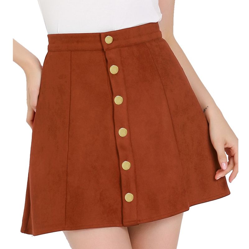 Allegra K Women's Faux Suede Button Front A-Line High Waisted Mini Short Skirt, 1 of 7
