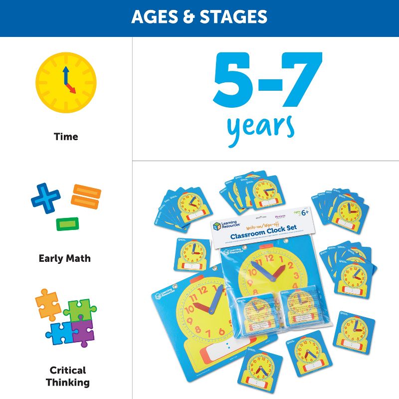 Learning Resources Write On/Wipe Clocks Classroom Set, 4 of 8