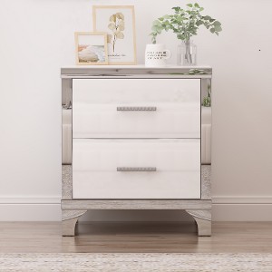 ACEPANO 23.6 in. H Elegant High-Gloss Mirrored Nightstand with Metal Handles & 2 Drawers-White - 1 of 4