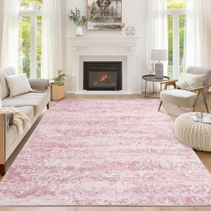 Pink Boho Area Rugs for Living Room 5x7 Washable, Soft Vintage Damask Distressed Large Bedroom Rug Foldable Indoor Floor Carpet,Pink - 1 of 4