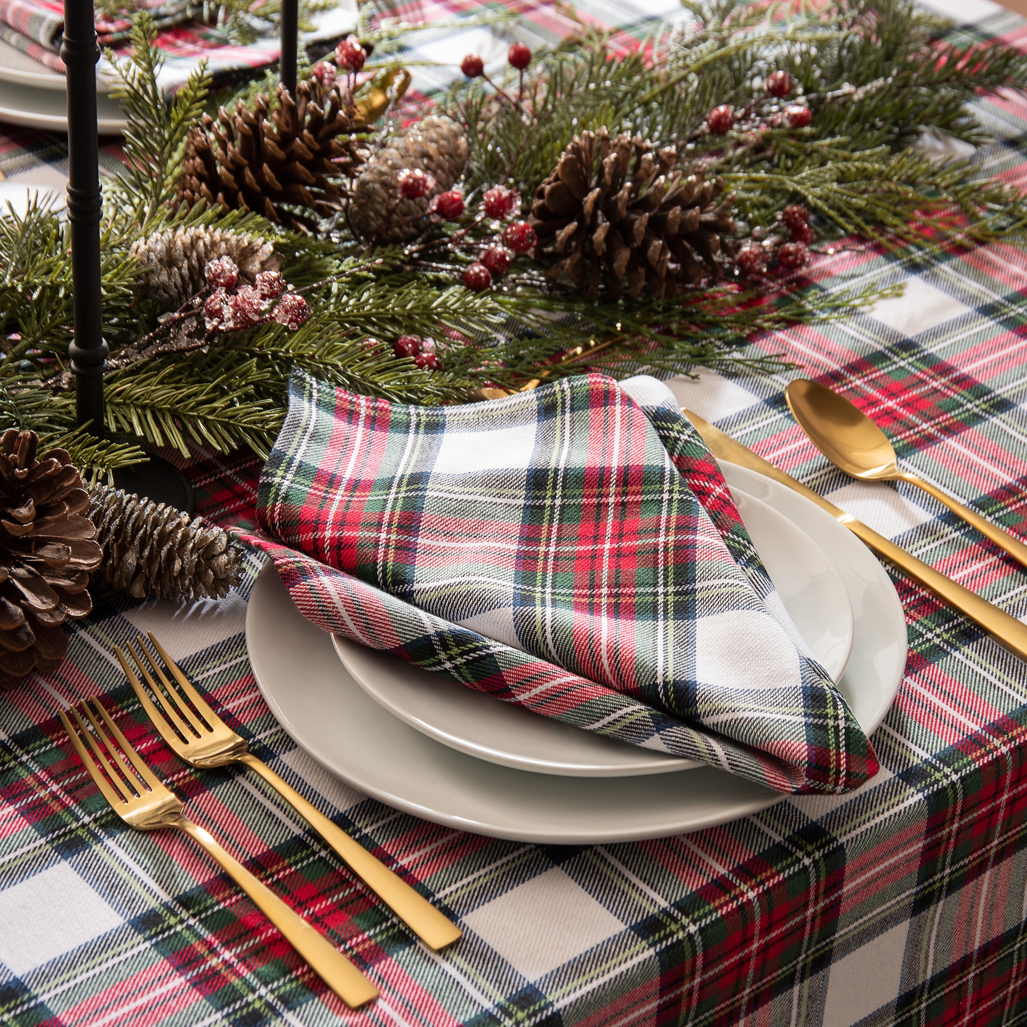 Christmas Classic Holiday Plaid Cotton Napkin Set of 8 - Multicolor - 17x17 - Elrene Home Fashions