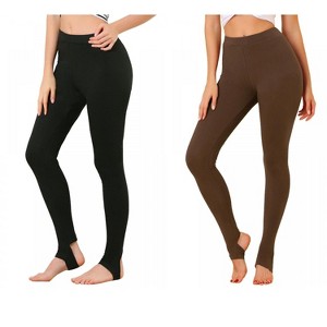 INSPIRE CHIC Women's Elastic Waistband Soft Gym Yoga Cotton Stirrup Pants Leggings 2 Packs - 1 of 4