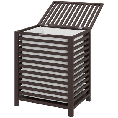 Munora 55L Bamboo Laundry Basket with Lid - 19.75"L x 14.25"W x 23.5"H Hamper with Removable Liner Bag, Coffee Color