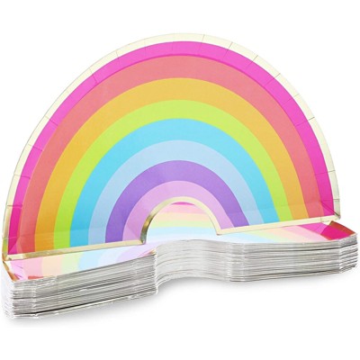 Blue Panda 48 pcs Pride Rainbow Disposable Party Plates with Gold Foil, Birthday Party Supplies
