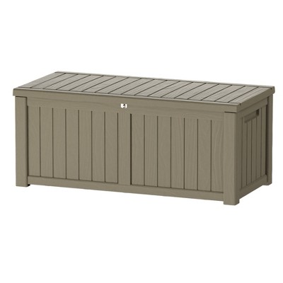 FURNIinspire Deck Boxes, 120 Gallon Waterproof Deck Box with Lockable Storage Box for Garden Tools, Garden Furniture, Brown, 54.3"*26.5"*24.2"