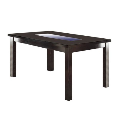 Wooden Dining Table with Tempered Glass Top Brown - Benzara