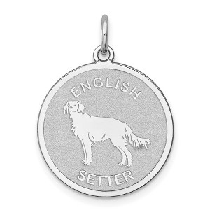 Black Bow Jewelry Sterling Silver Laser Etched English Setter Dog Pendant, 19mm - 1 of 4