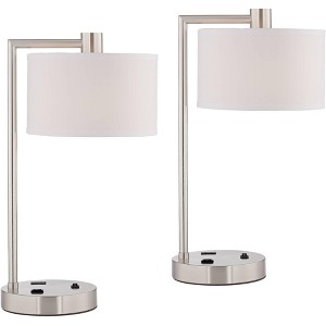 360 Lighting Colby 21" High Small Modern Desk Lamps Set of 2 USB Port Smart Socket Silver Brushed Nickel Finish Metal Home Office Living Room Charging - 1 of 4