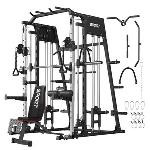 Smith Machine, 2200lbs Power Rack with Smith Bar, Cable Crossover Machine for Home Gym, Multifunctional Smith Machine with LAT Pulldown System - 1 of 4