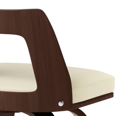 Cream Faux Leather and Walnut Wood Counter Stools, Set of 2