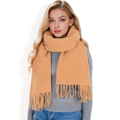 Anna-Kaci Women's Cashmere-Like Polka Dot Fringe Scarf with Soft Fabric and Lightweight Warmth
