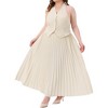 Agnes Orinda Women's Plus Size 2 Piece Halter Backless Top with Button Down Pleated Maxi Skirt Elegant Set Suit - 2 of 4