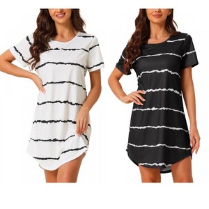INSPIRE CHIC Women's 2 Pcs Round-Neck Curved-Hem Short-Sleeve Nightshirt Sleep Gown - 1 of 4