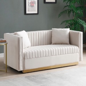 Contemporary Velvet Loveseat, Vertical Channel Tufted 2-Seater Sofa for Living Room and Apartment, Includes 2 Pillows - 1 of 4