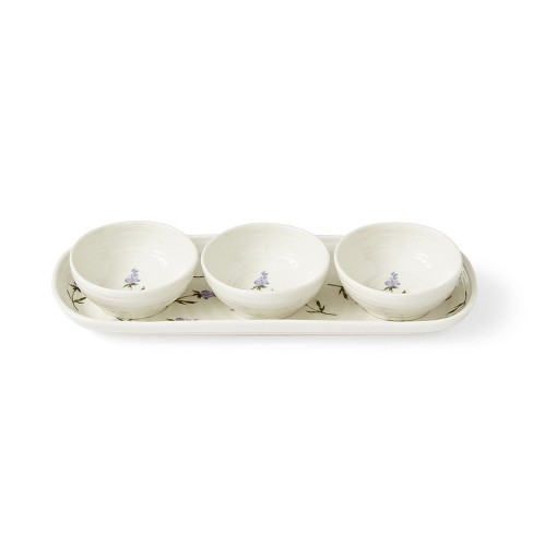 Portmeirion Sophie Conran Lavandula 4 Piece Bowl & Tray Set, Porcelain Chip  & Dip Serving Set, Small Serving Bowls for Side Dishes, Salsa, Appetizers