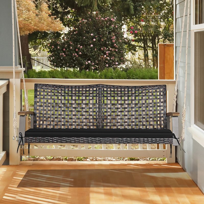 Tangkula 2-Seat Rattan Porch Swing Chair Outdoor Wicker Swing Bench W/ Seat Cushion, 2 of 10