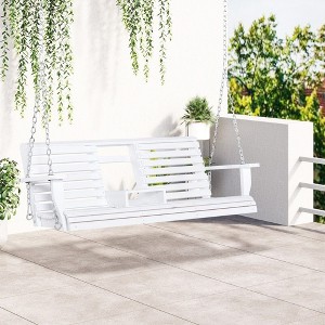 PAGED 3-Person Porch Swing with Folding Coffee Table and Chains,Modern Bench Swing for Patio Backyard,Garden - 1 of 4