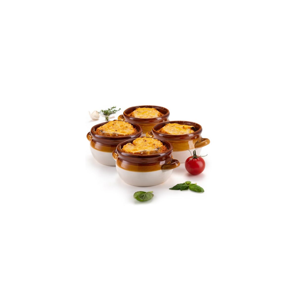 Kook French Onion Soup Bowls, Crocks with Handles, 18 oz, Set of 4.