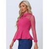 INSPIRE CHIC Women's Mesh Sheer Long Sleeve Turn Down Collar Keyhole Peplum Top - 3 of 4