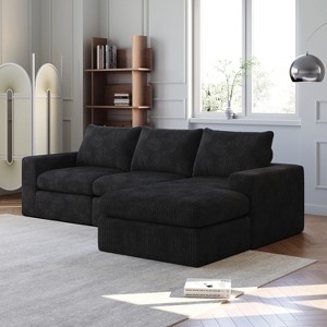 GDFStudio Quiller Modern 99" Corduroy Upholstered L-Shaped 3-Seat Sectional Sofa with Chaise - 1 of 4