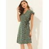 Allegra K Women's Boho Flutter Sleeve V Neck Belted A-Line Wrap Midi Floral Dress - 2 of 4