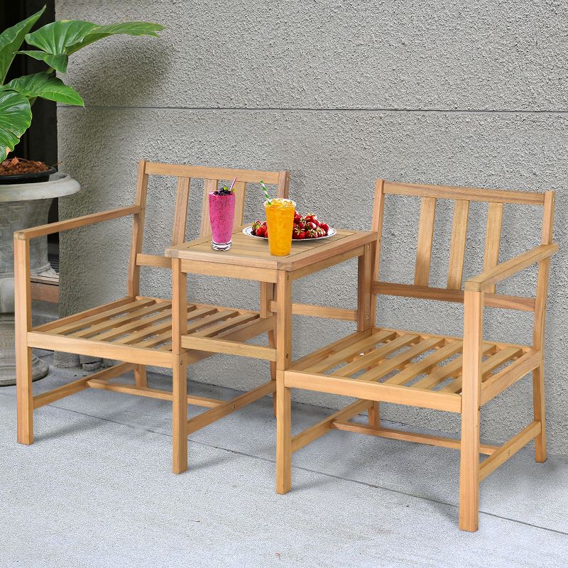 Costway 3 in 1  Patio Table Chairs Set Solid Wood Garden Furniture, 5 of 12