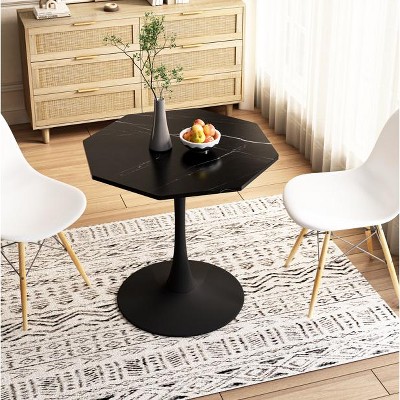 31.50"Modern Octagonal Coffee Table with MDF Table Top or Marble Table Top,Metal Base, for Dining Room