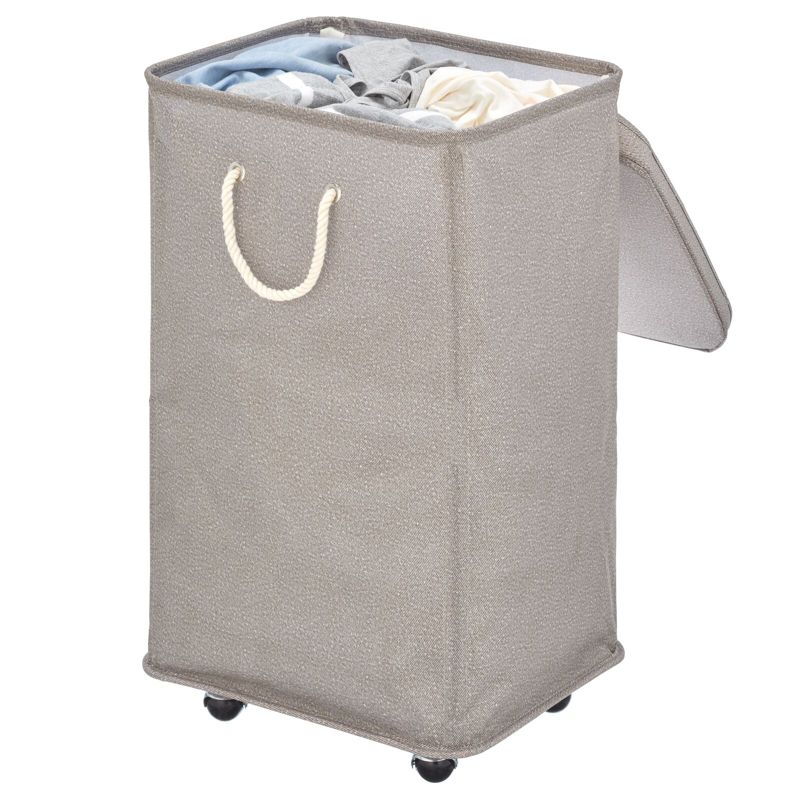 mDesign Large Polyester Rolling Laundry Hamper with Wheels, Lid, and Handles, 1 of 7