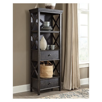 Transitional Black Lighted Display Cabinet with Roomy Drawers
