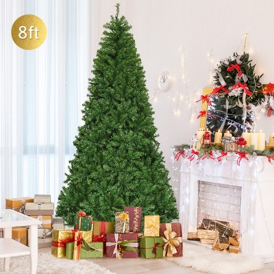 Costway 8ft Pre-lit Hinged Christmas Tree with Remote Control & 9 Lighting  Modes