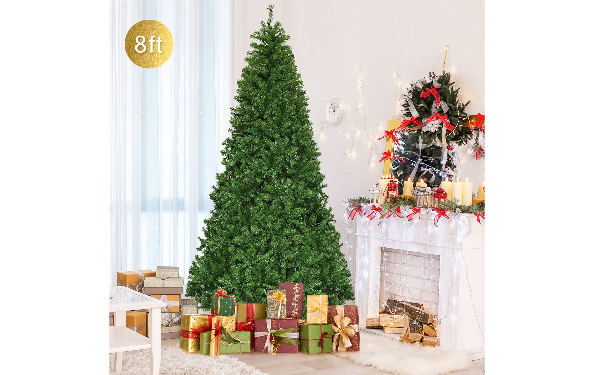 Costway 8Ft Pre-Lit Artificial Christmas Tree Hinged 750 LED Lights
