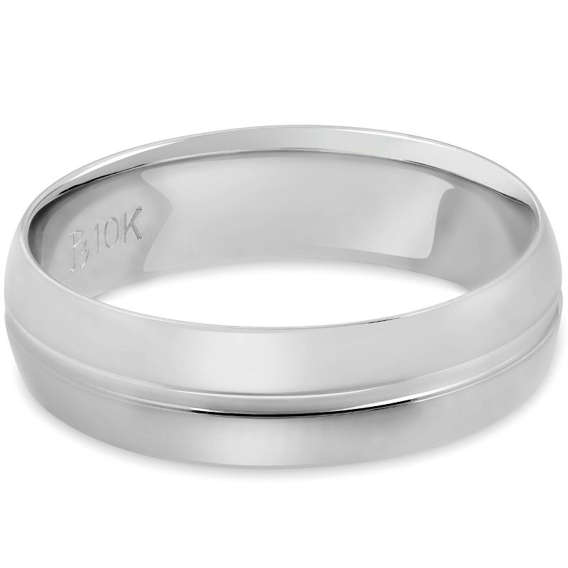Pompeii3 Mens 10k White Gold 6MM Polished Dome Carved Wedding Band Comfort Fit Ring, 4 of 6