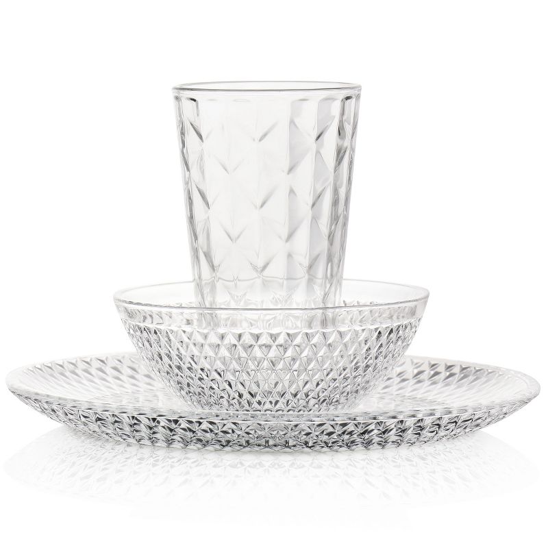 Gibson Home Clearview Diamond 12 Piece Embossed Glass Dinnerware Set, 2 of 8